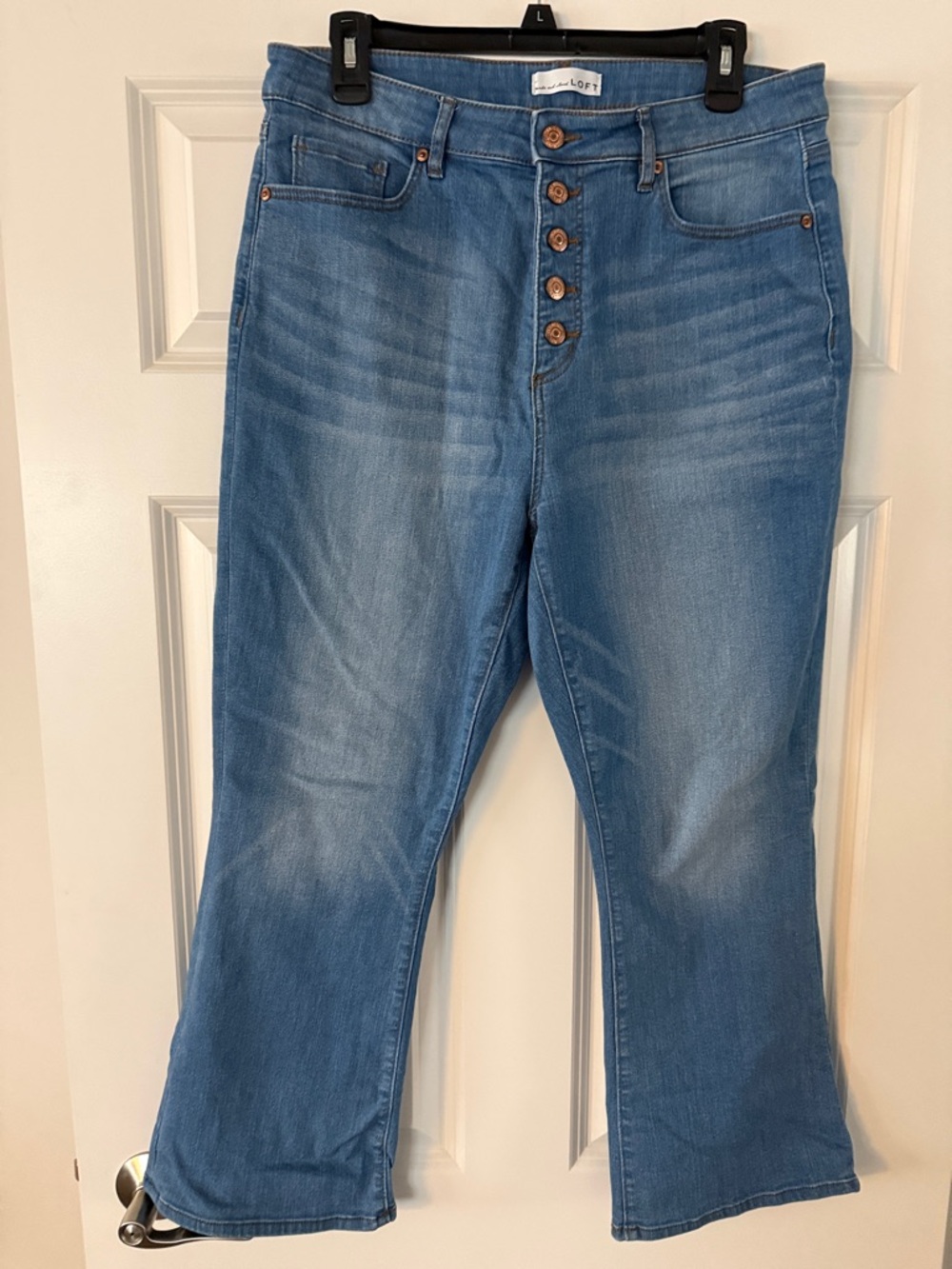 LOFT Kick Crop Light Blue Bootcut Jeans with Button-Fly
